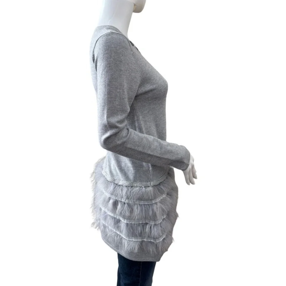 MAYORAL Gray Embellished Knit Tunic Sweater Feather Trim Girls Size 12/14 Formal